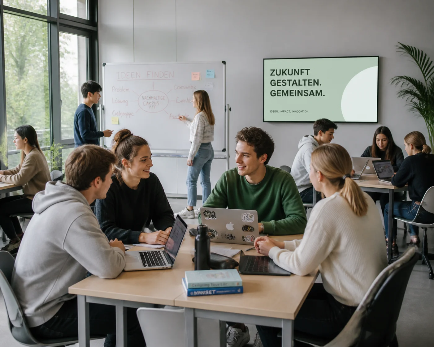 Abendkurs mit Studenten in warmem Licht